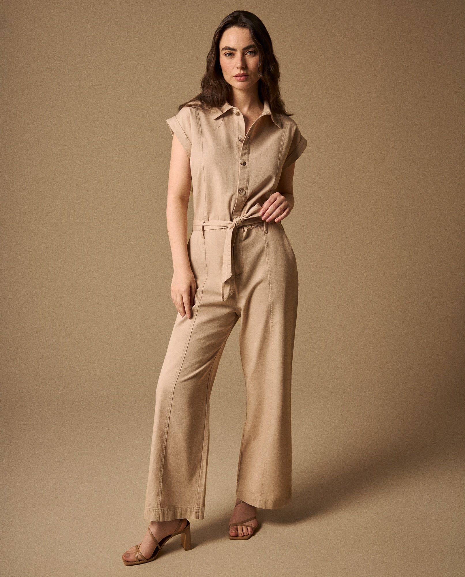 Enterizo Beige Piernas Anchas con Cinturón - Beige 34_699G030_BEI151306_0
