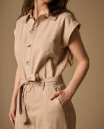 Enterizo Beige Piernas Anchas con Cinturón - Beige