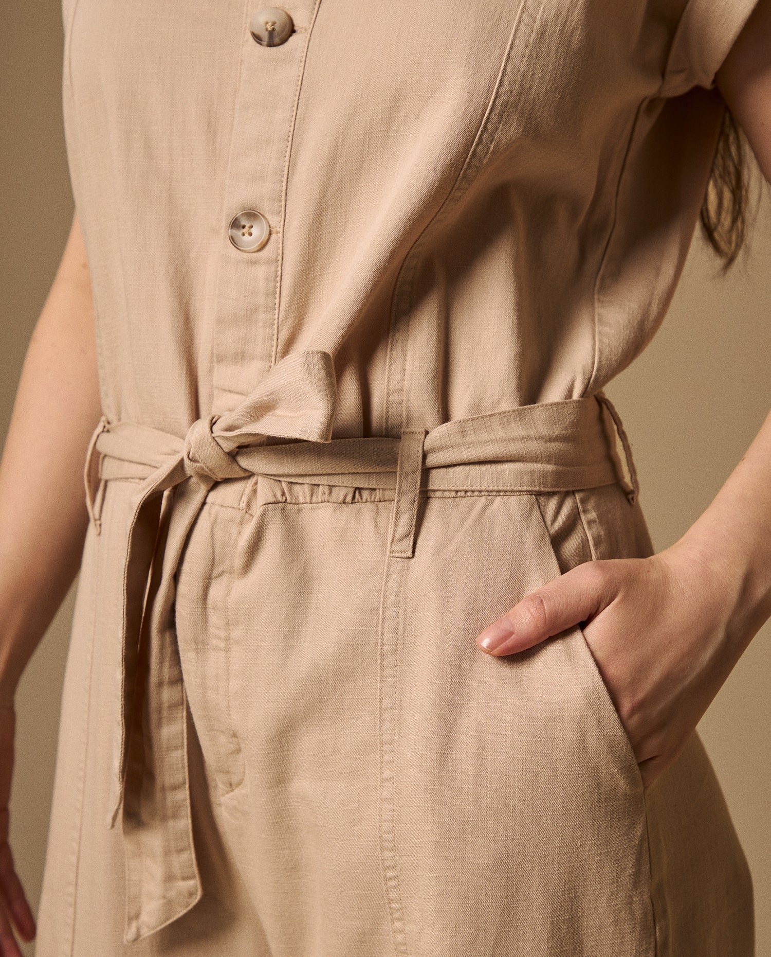 Enterizo Beige Piernas Anchas con Cinturón - Beige