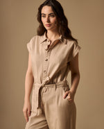 Enterizo Beige Piernas Anchas con Cinturón - Beige