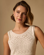 Vestido Midi Tejido Calado con Cordón Espalda - Crudo