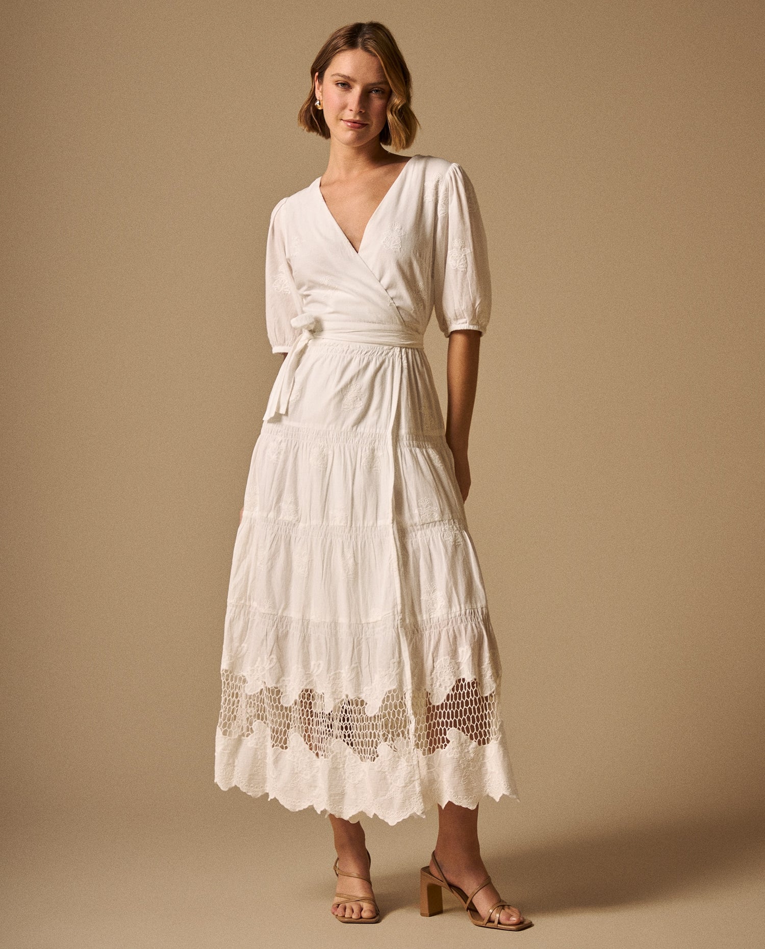 Vestido largo algodón bordado - Crudo