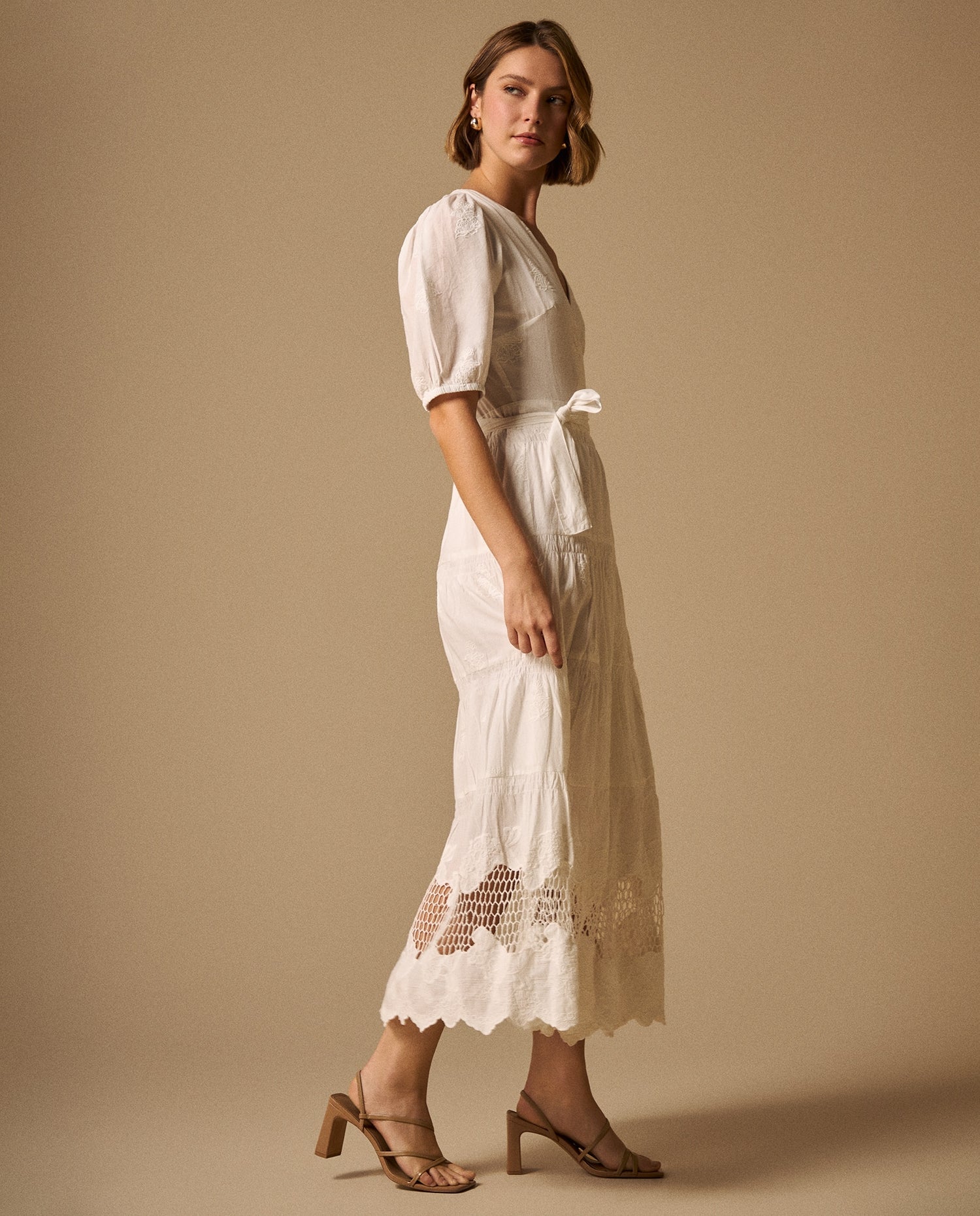Vestido largo algodón bordado - Crudo