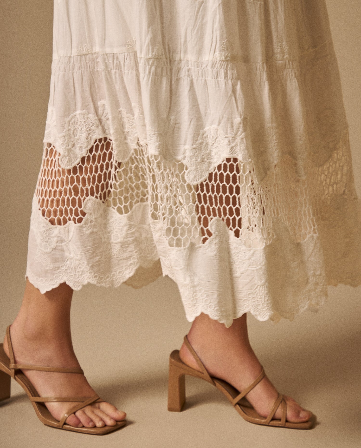 Vestido largo algodón bordado - Crudo