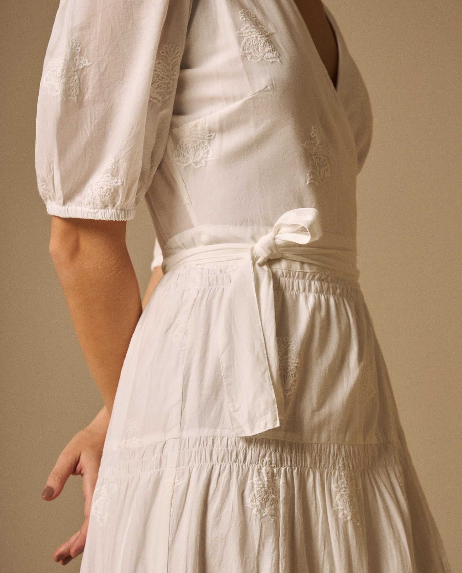 Vestido largo algodón bordado - Crudo