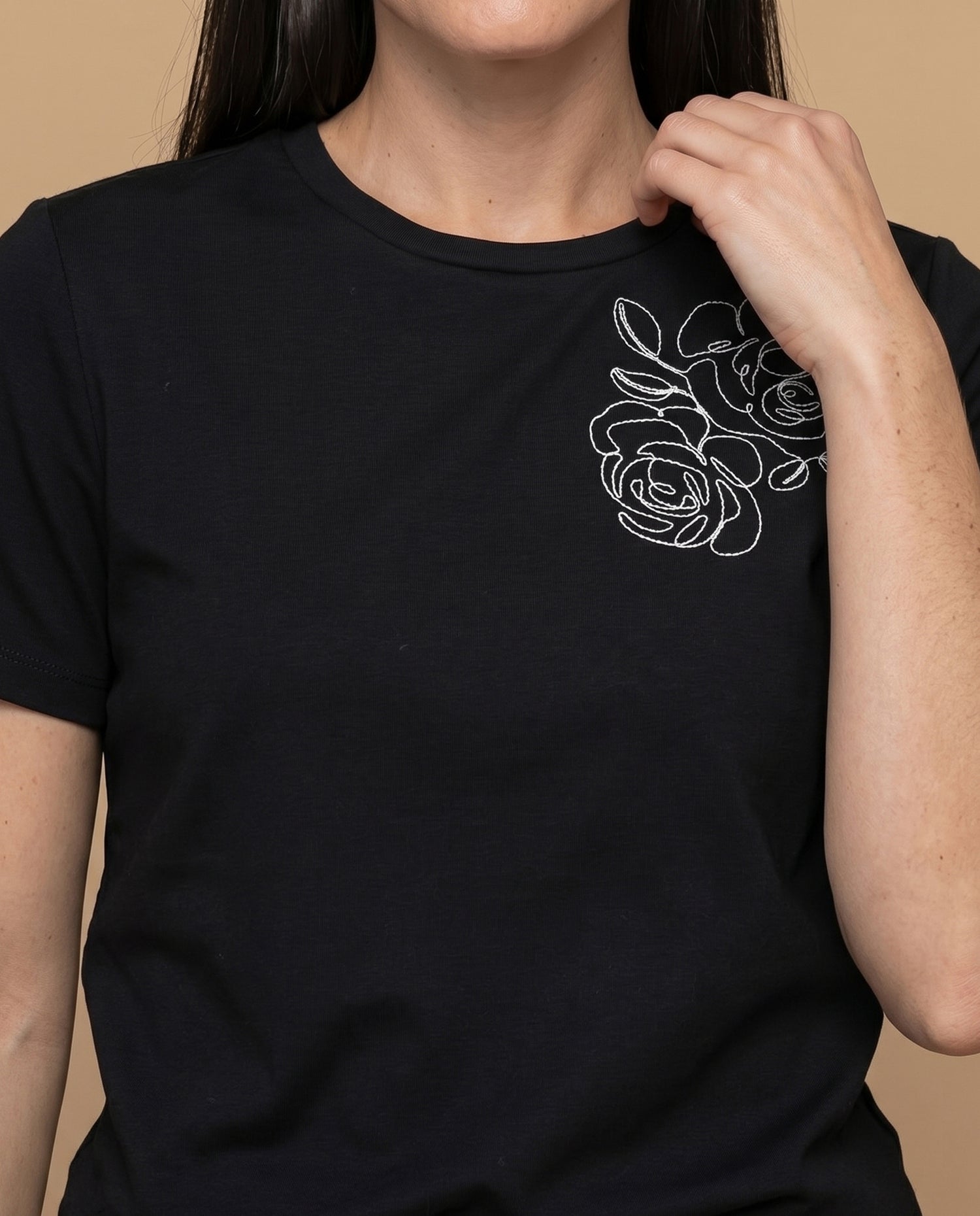 Camiseta manga corta bordada - Negro