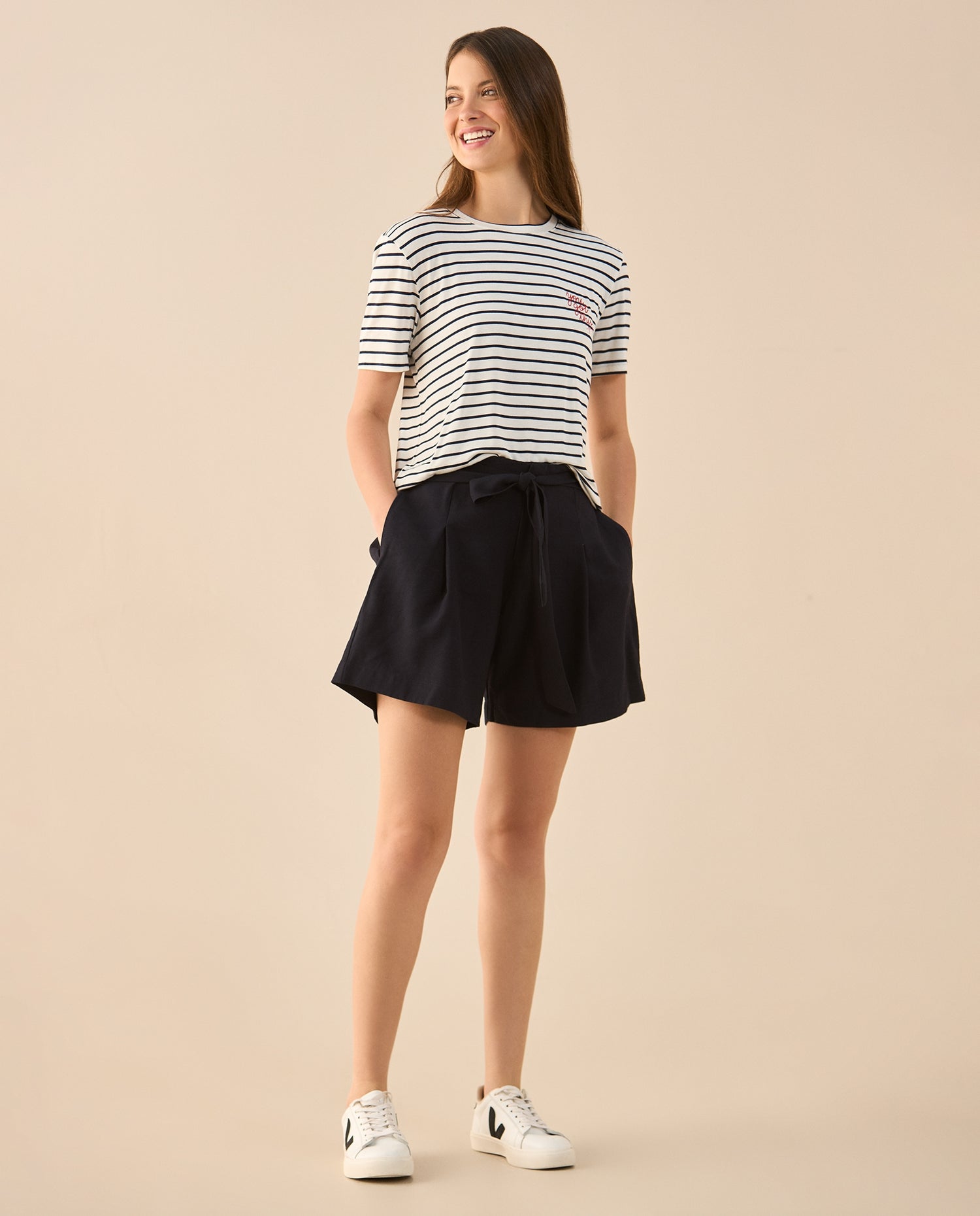 Camiseta con letras bordadas para mujer - Azul
