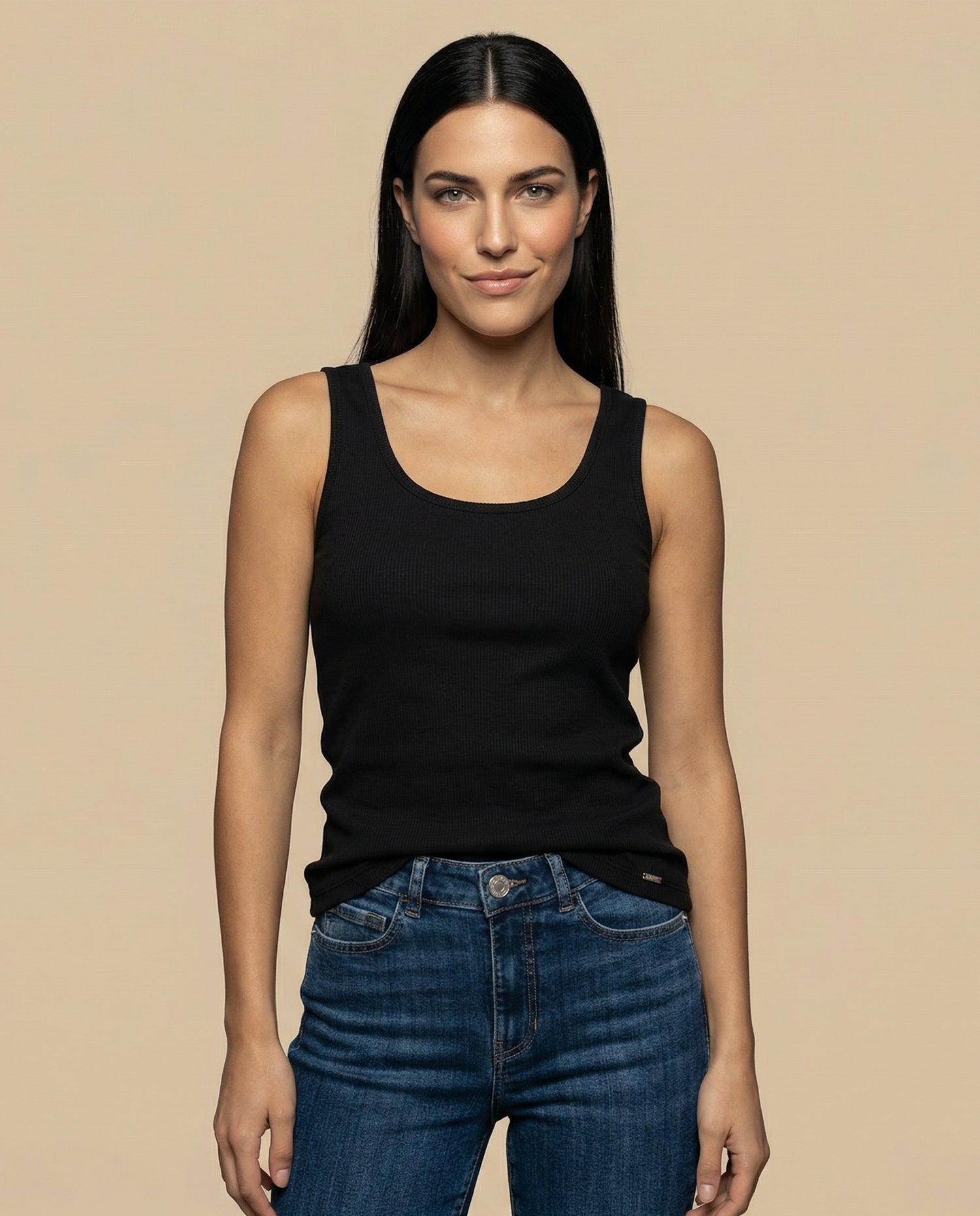 Camiseta manga sisa cuello redondo corte ajustado - Negro