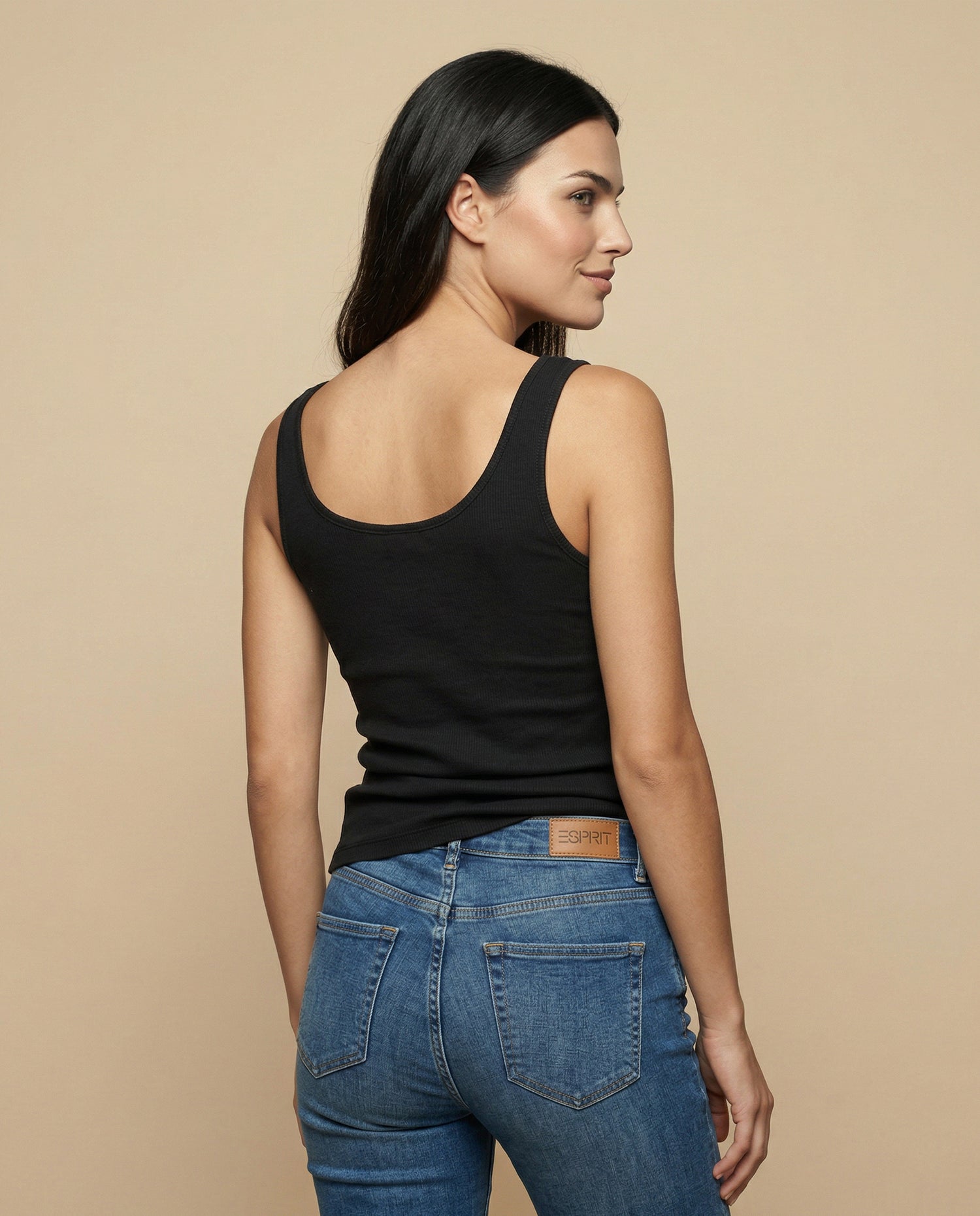 Camiseta manga sisa cuello redondo corte ajustado - Negro