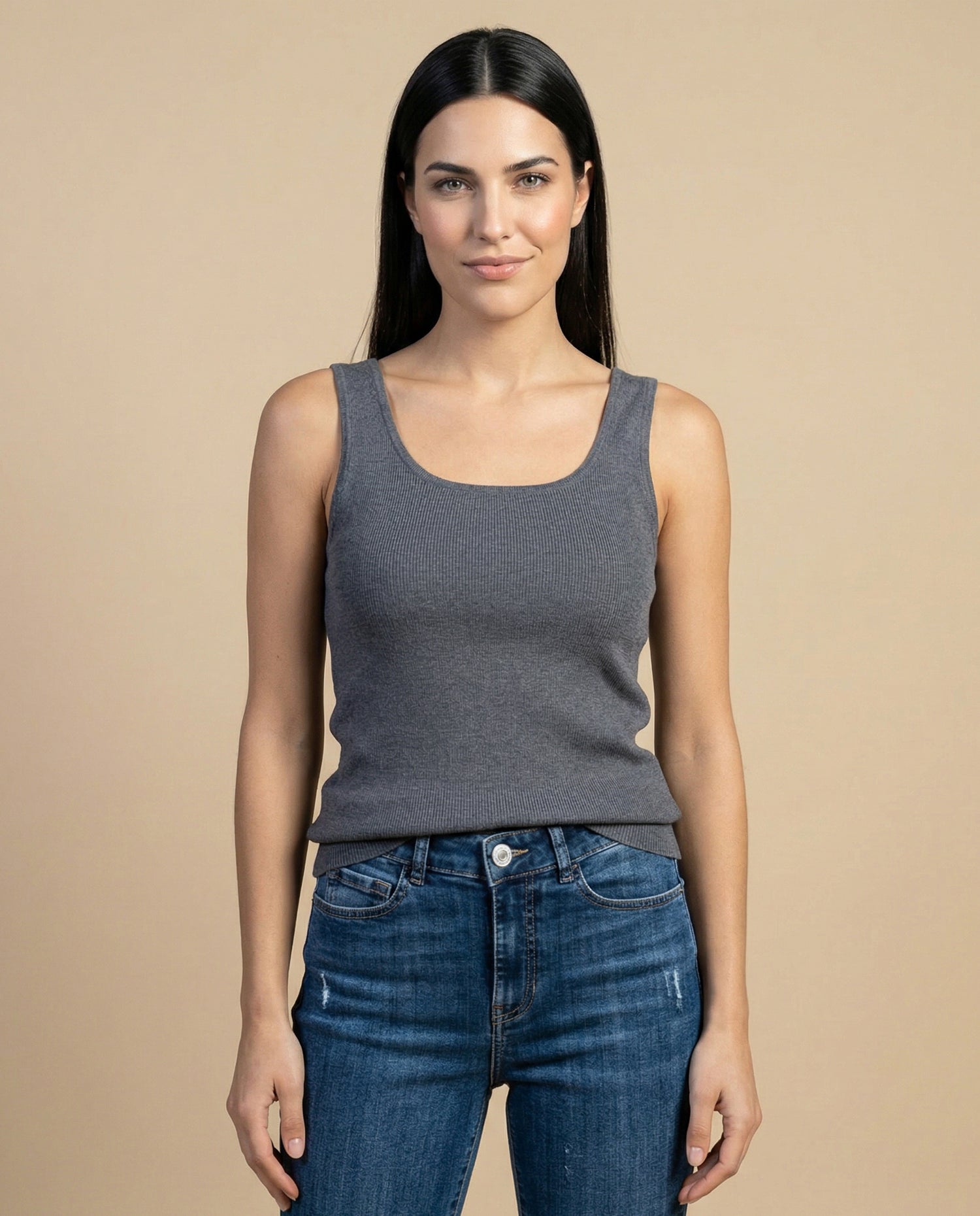 Camiseta manga sisa cuello redondo largo extendido - Gris