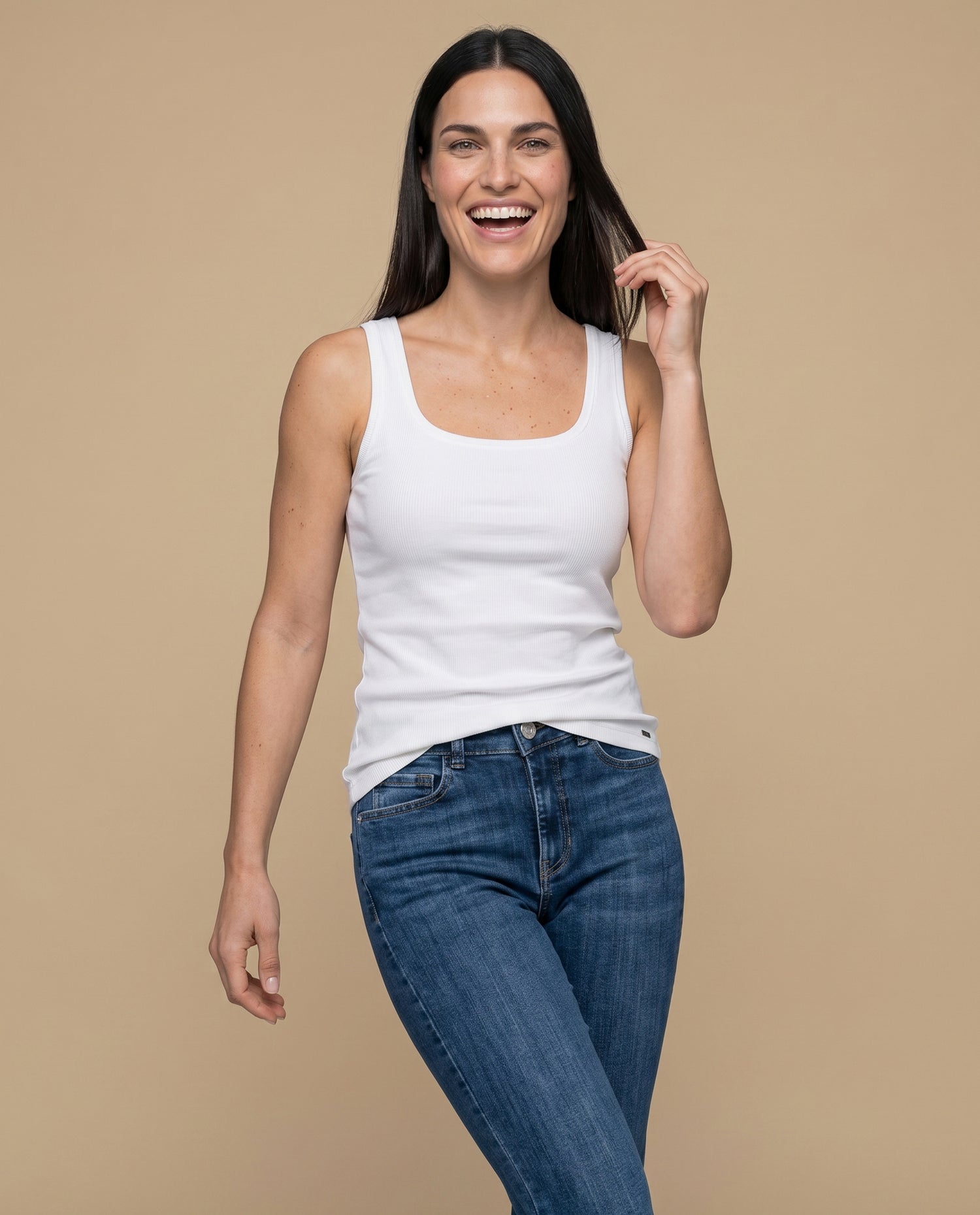 Camiseta manga sisa slim algodón - Blanco