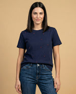 Camiseta bordada manga corta cuello redondo - Azul