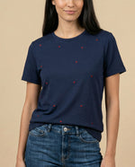 Camiseta bordada manga corta cuello redondo - Azul