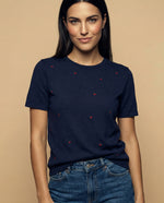 Camiseta bordada manga corta cuello redondo - Azul