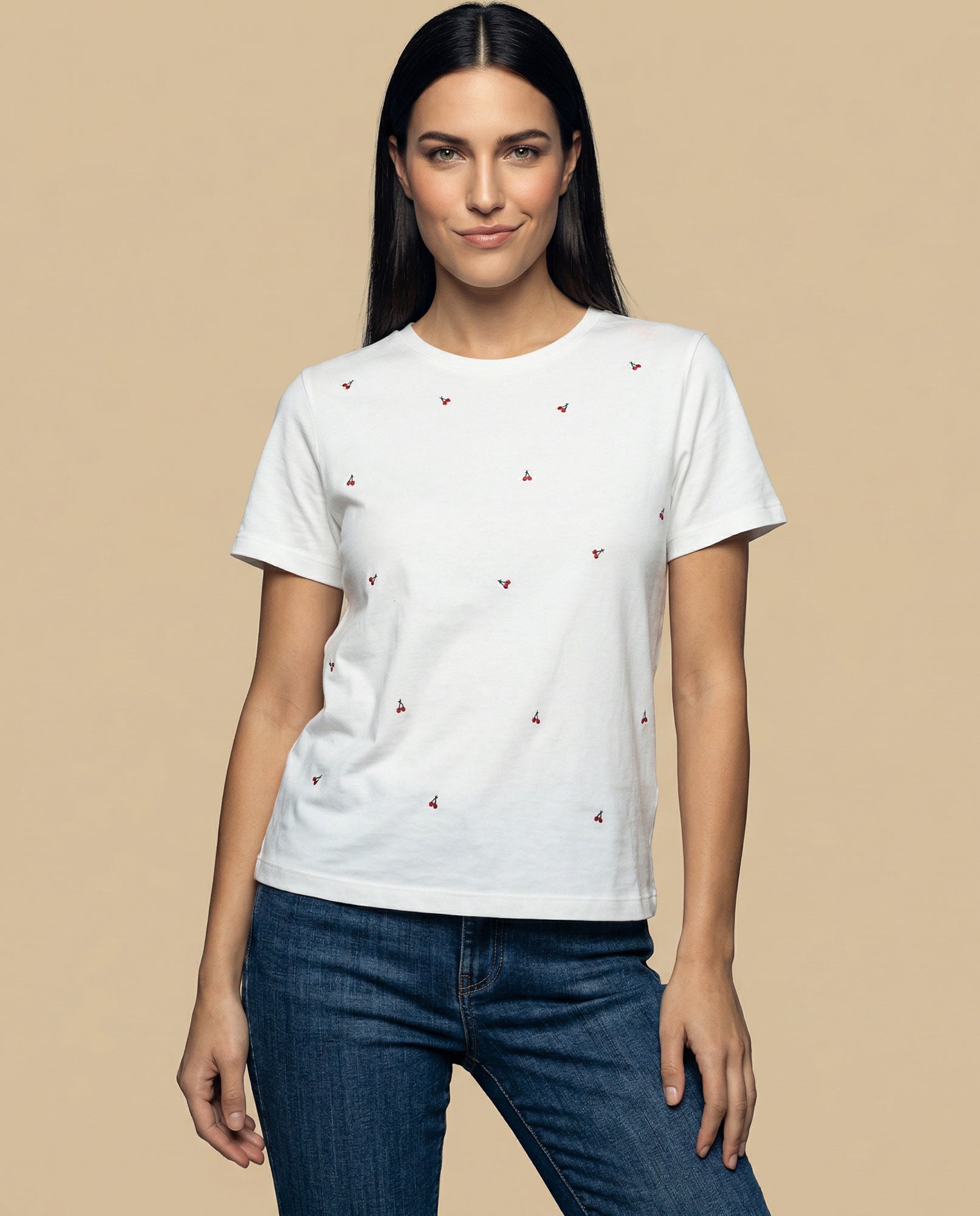 Camiseta bordada manga corta cuello redondo - Crudo 34_902H007_CRU110602_0
