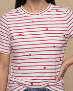 Camiseta rayas corazones manga corta - Crudo