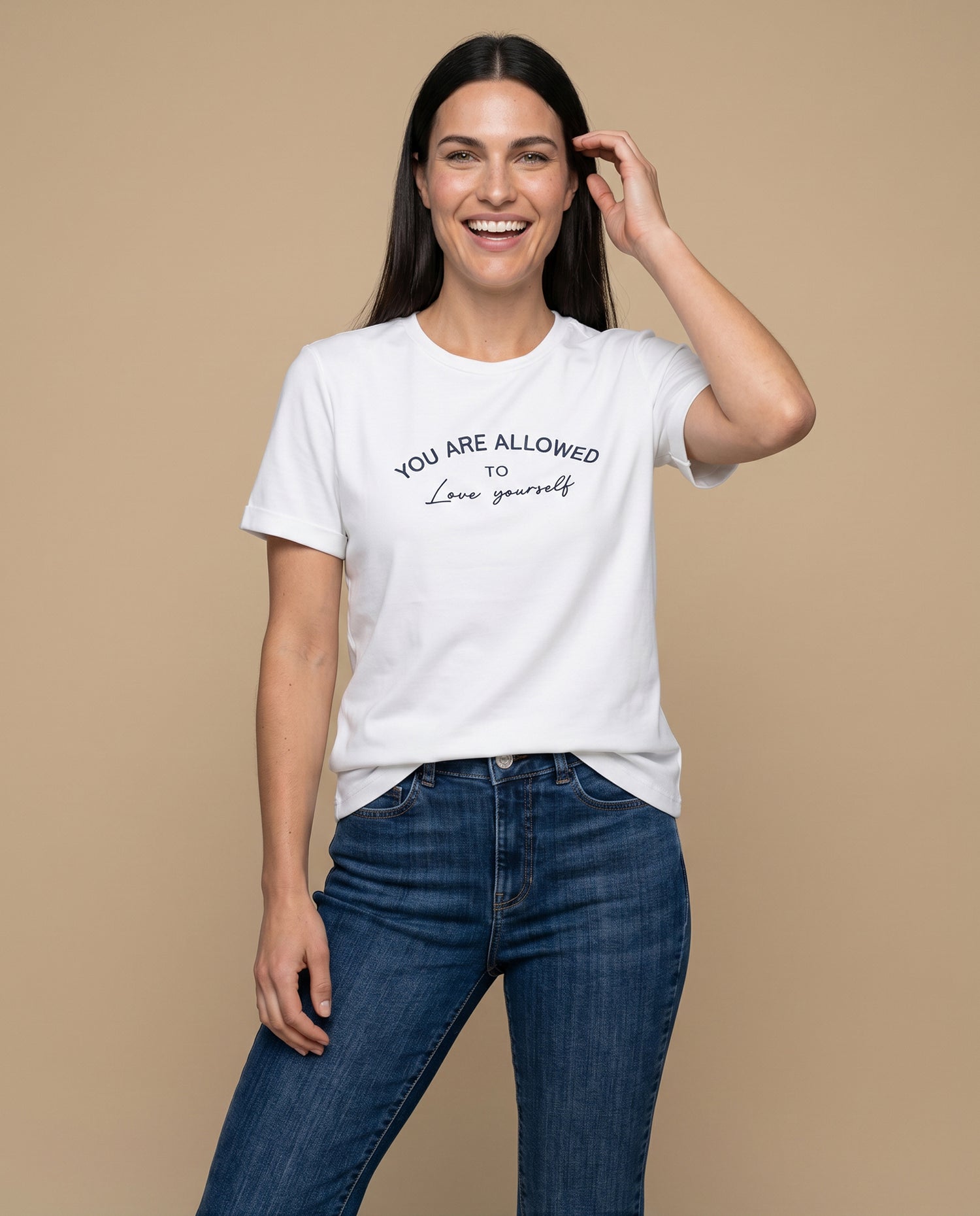 Camiseta regular rayas tipográfica - Crudo