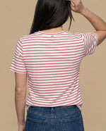Camiseta rayas manga corta bordada - Crudo