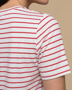Camiseta rayas manga corta bordada - Crudo