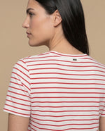 Camiseta rayas manga corta bordada - Crudo