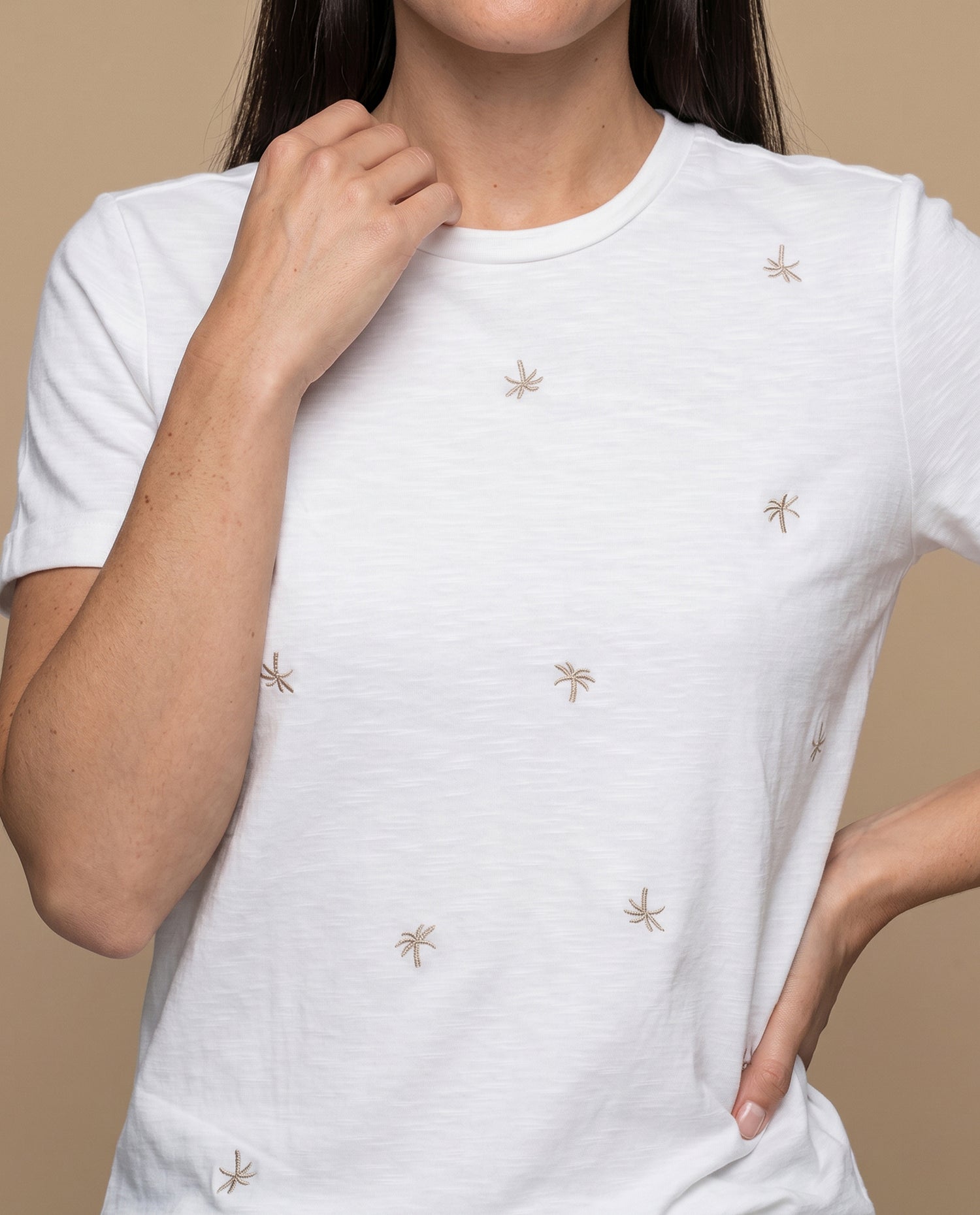 Camiseta manga corta bordada palmeras - Crudo