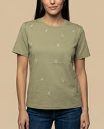 Camiseta bordada cuello redondo manga corta - Verde