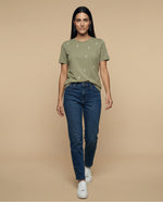 Camiseta bordada cuello redondo manga corta - Verde