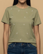 Camiseta bordada cuello redondo manga corta - Verde