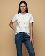 Camiseta bordada manga corta cuello redondo largo extendido - Crudo