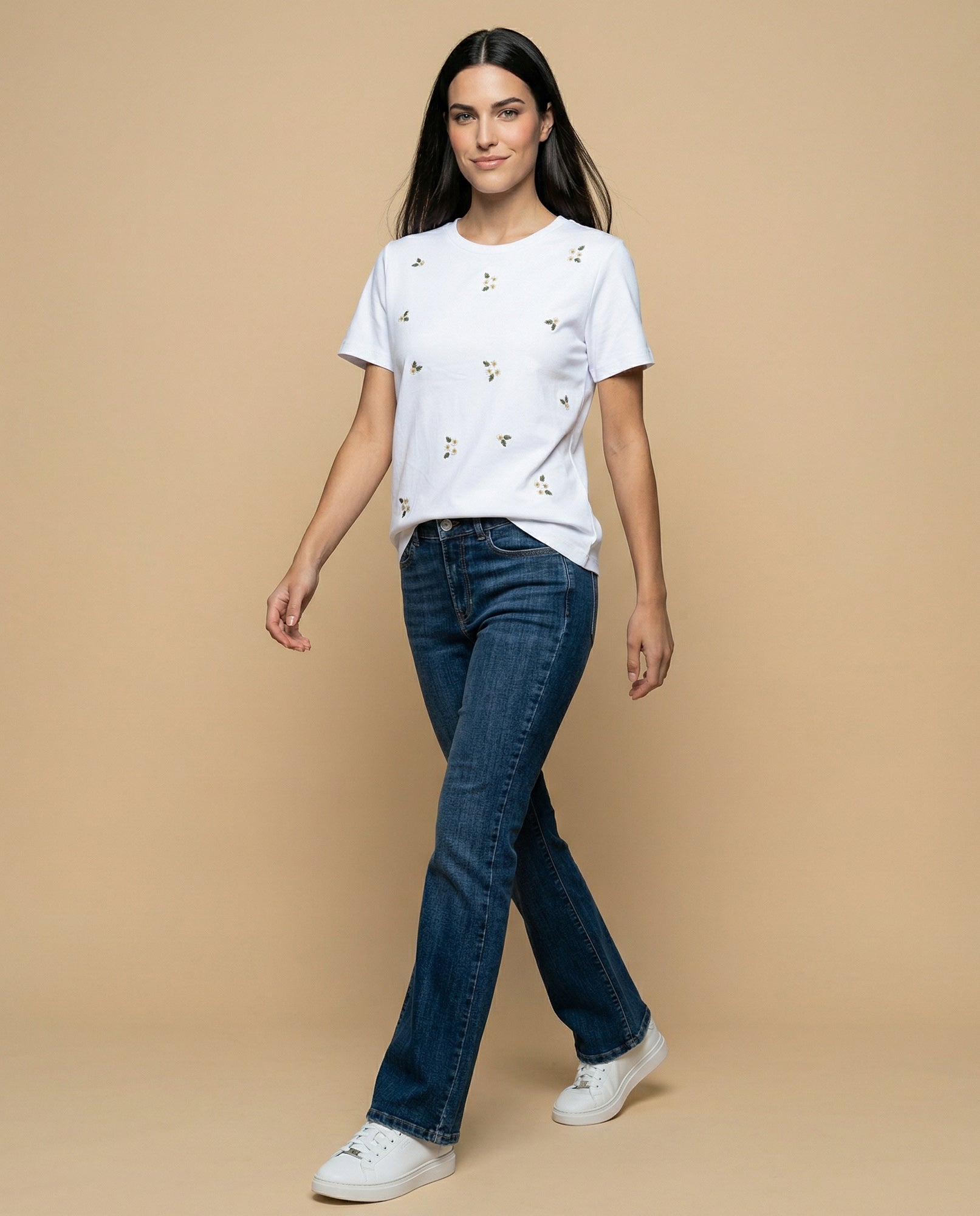 Camiseta bordada manga corta cuello redondo largo extendido - Crudo 34_905H021_CRU110602_5