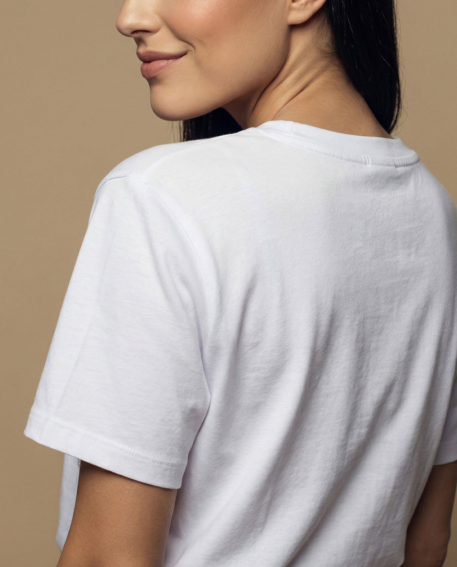 Camiseta bordada manga corta cuello redondo largo extendido - Crudo