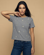 Camiseta bordada manga corta cuello redondo - Azul