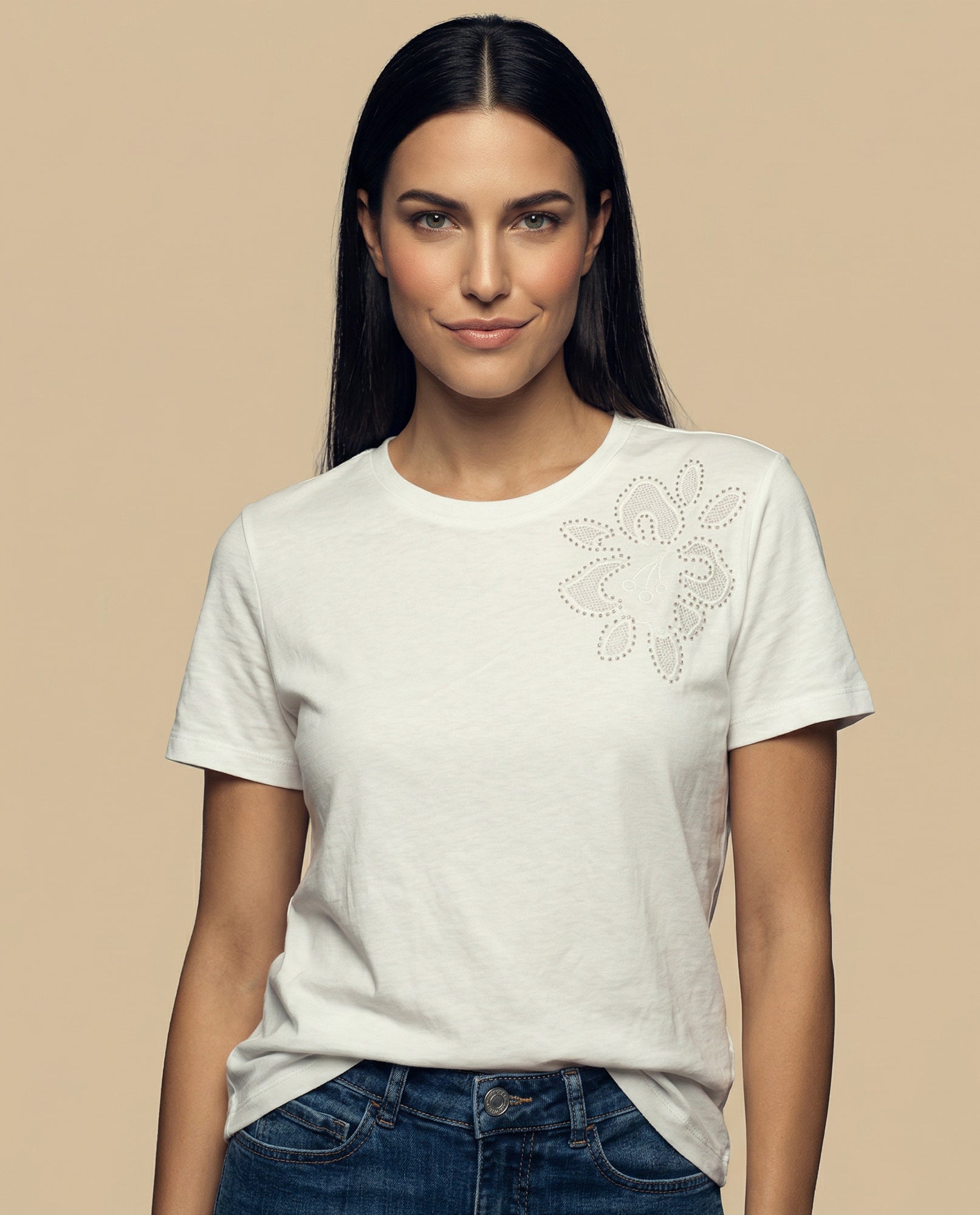 Camiseta manga corta con detalle bordado - Crudo 34_905H025_CRU110105_3
