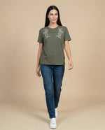 Camiseta bordada manga corta cuello redondo - Verde