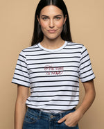 Camiseta bordada manga corta cuello redondo - Azul