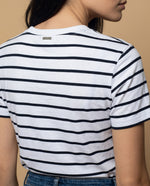 Camiseta bordada manga corta cuello redondo - Azul