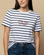 Camiseta bordada manga corta cuello redondo - Azul