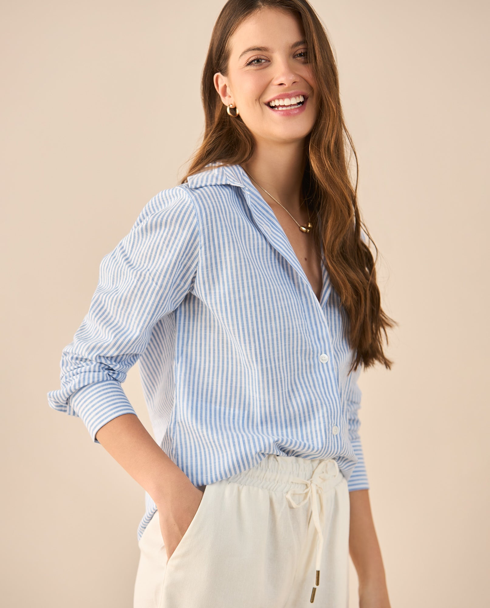 Camisa de diseño abierto para mujer - Azul 34_912G300_AZU144123_0