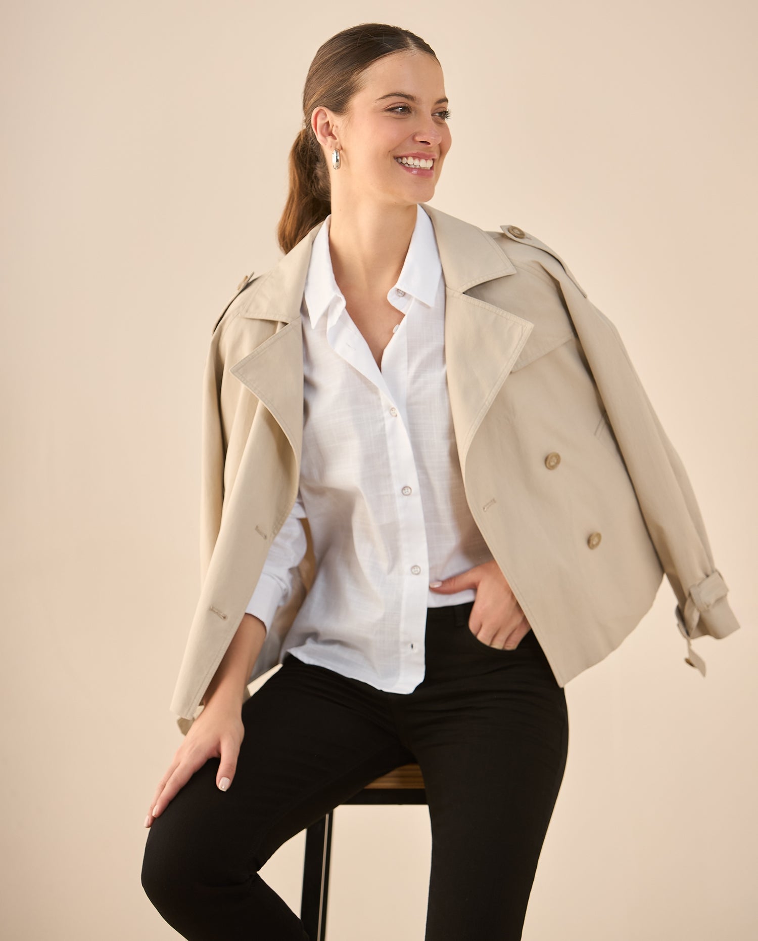 Camisa de diseño abierto para mujer - Blanco