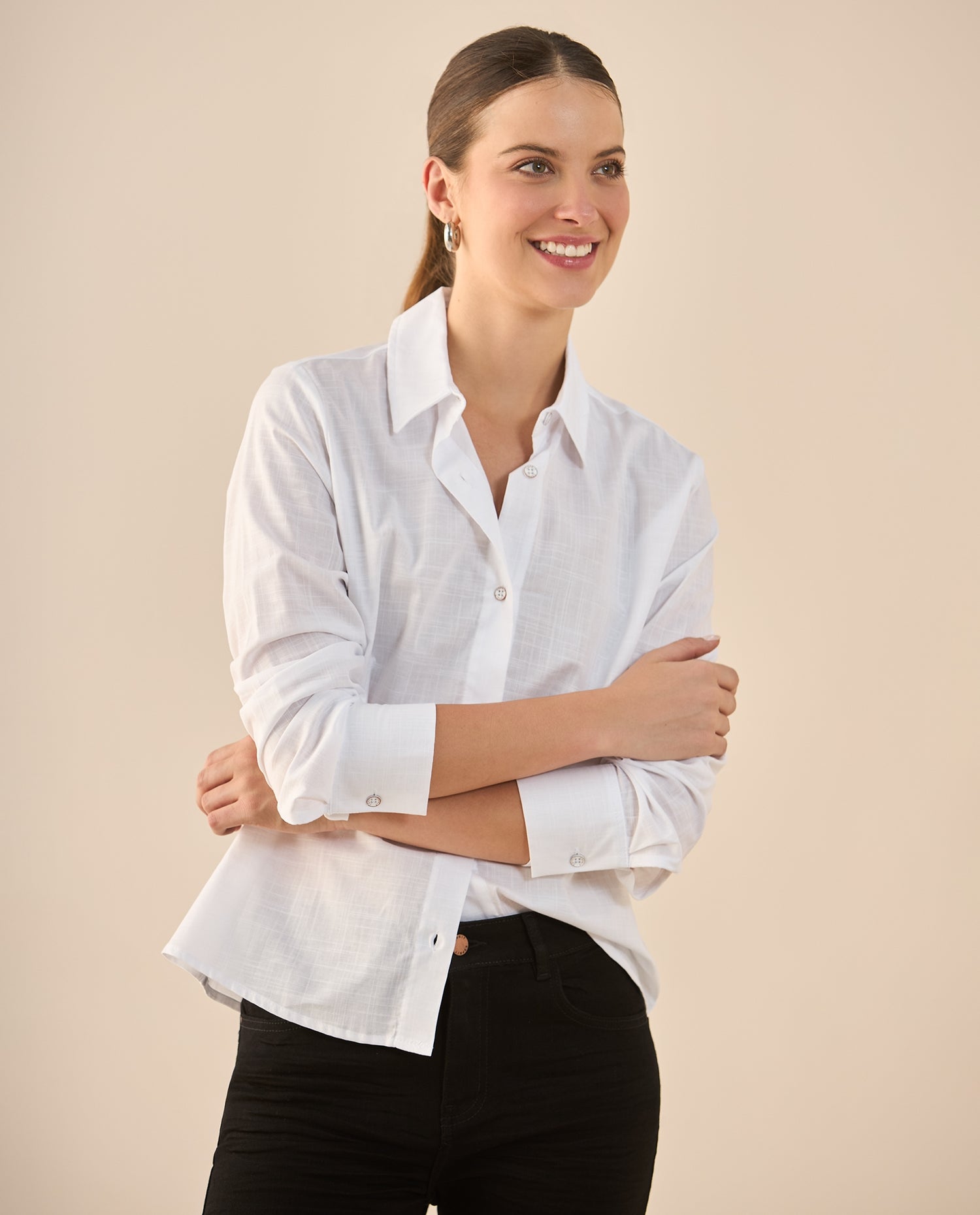 Camisa de diseño abierto para mujer - Blanco