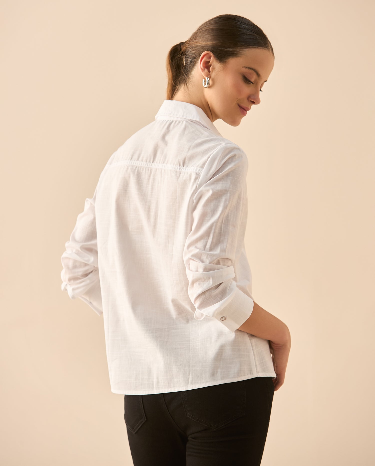 Camisa de diseño abierto para mujer - Blanco