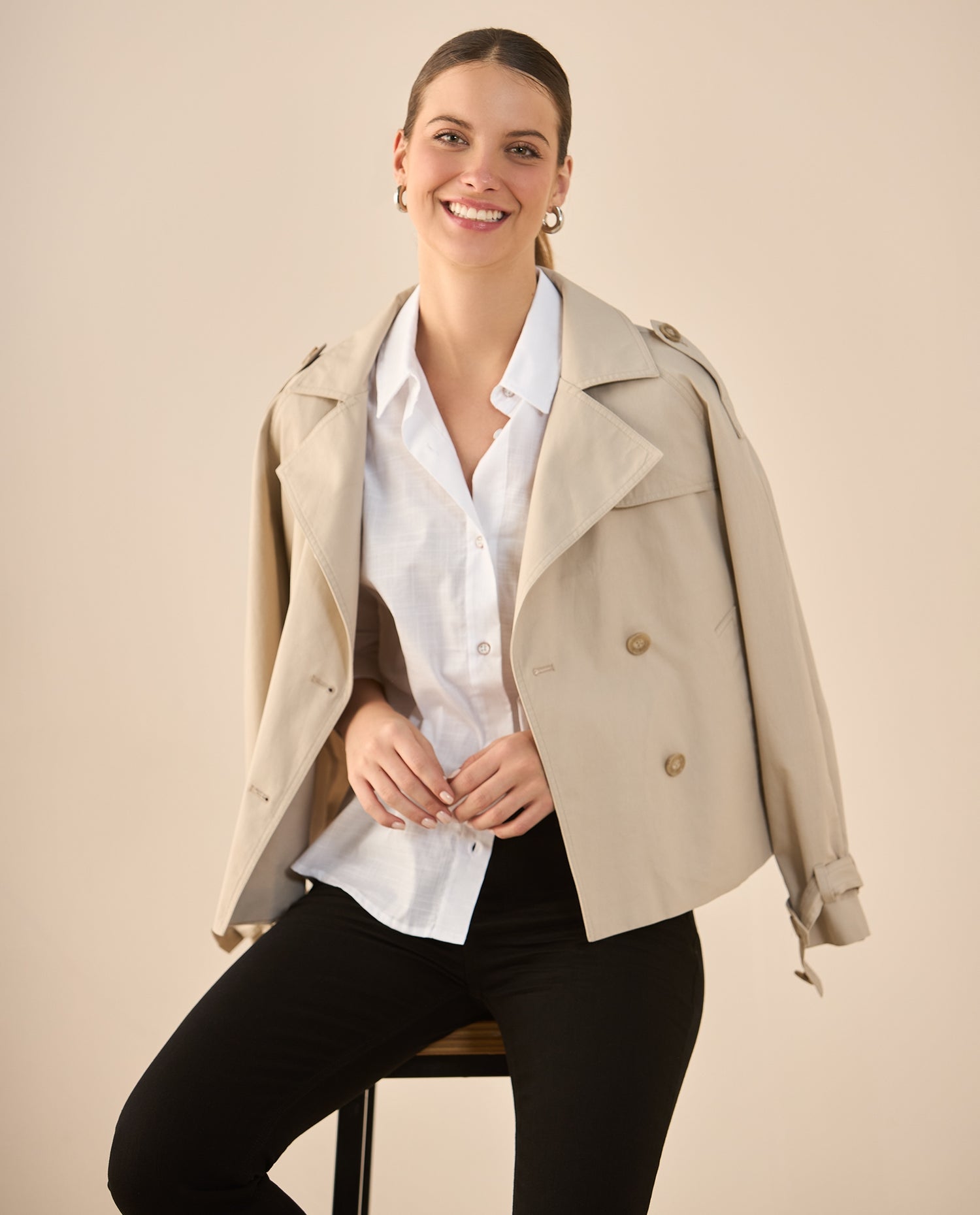 Camisa de diseño abierto para mujer - Blanco