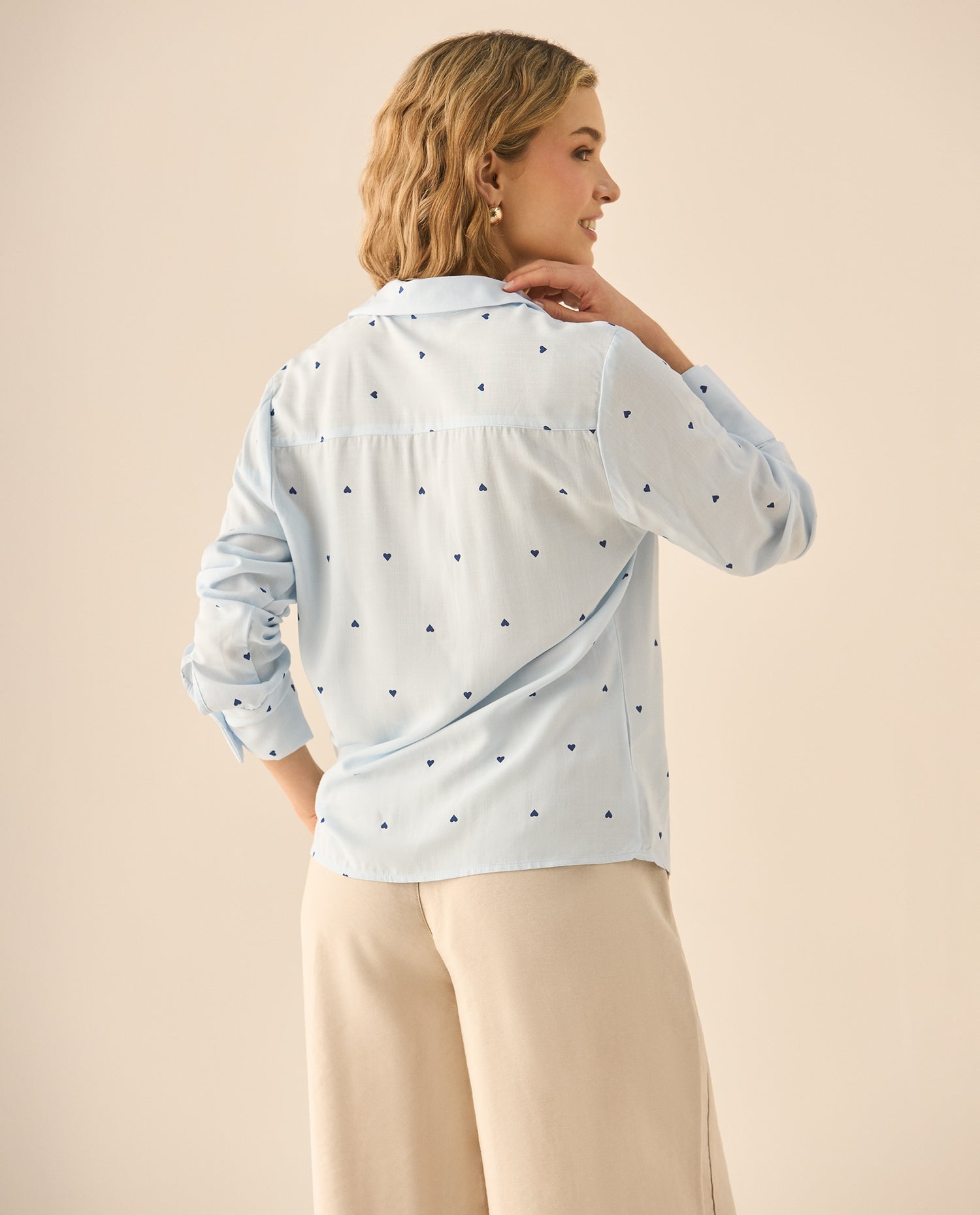 Camisa con mini prints de corazones para mujer - Azul