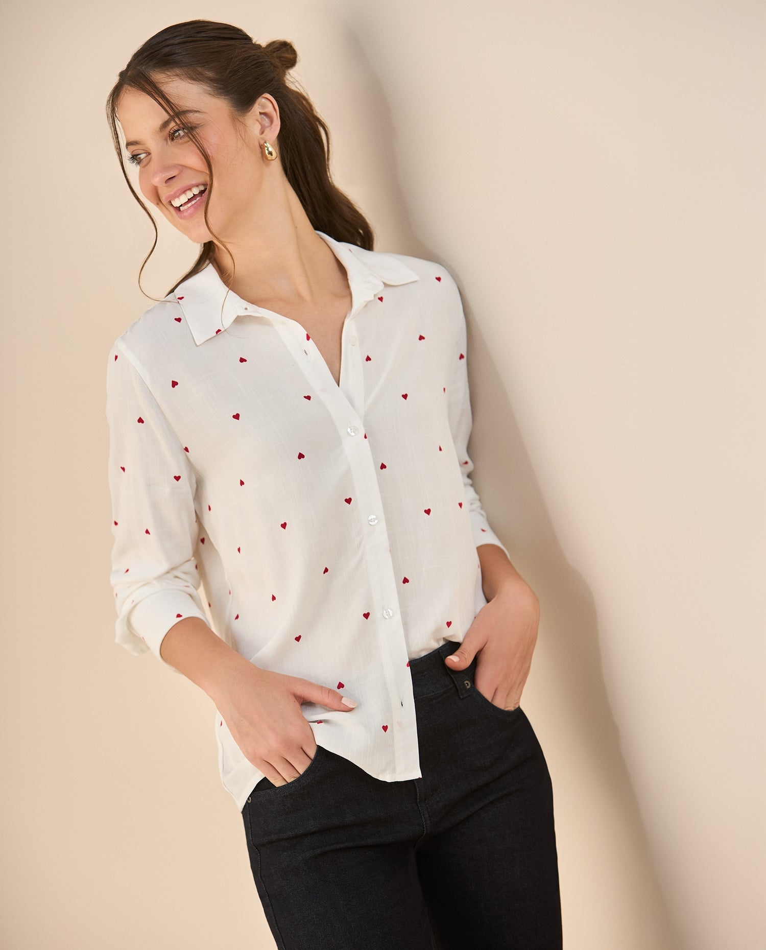 Camisa con mini prints de corazones para mujer - Blanco