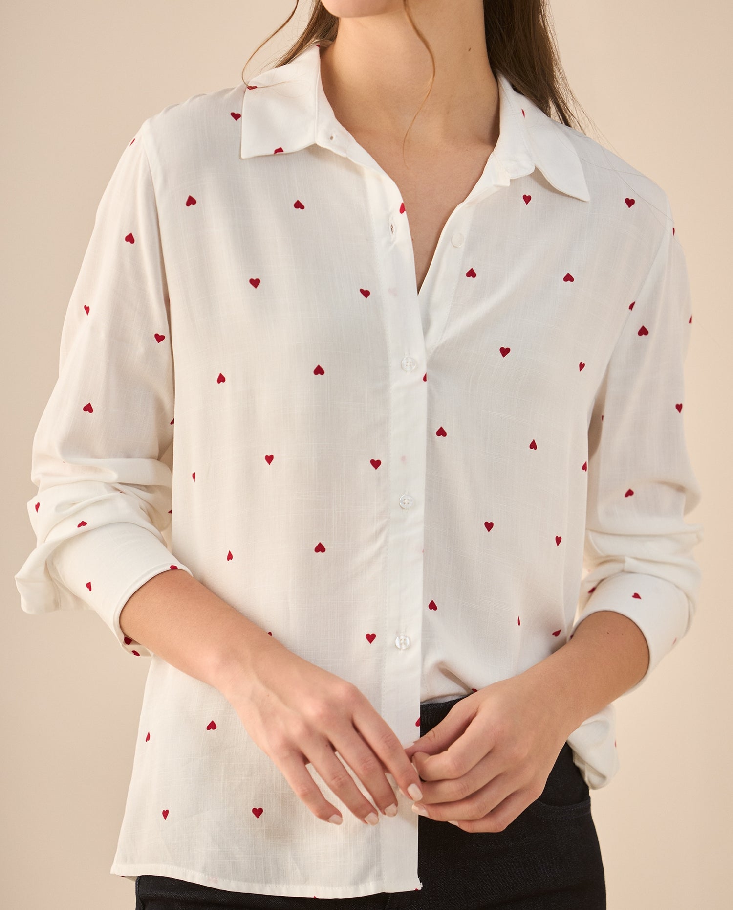 Camisa con mini prints de corazones para mujer - Blanco