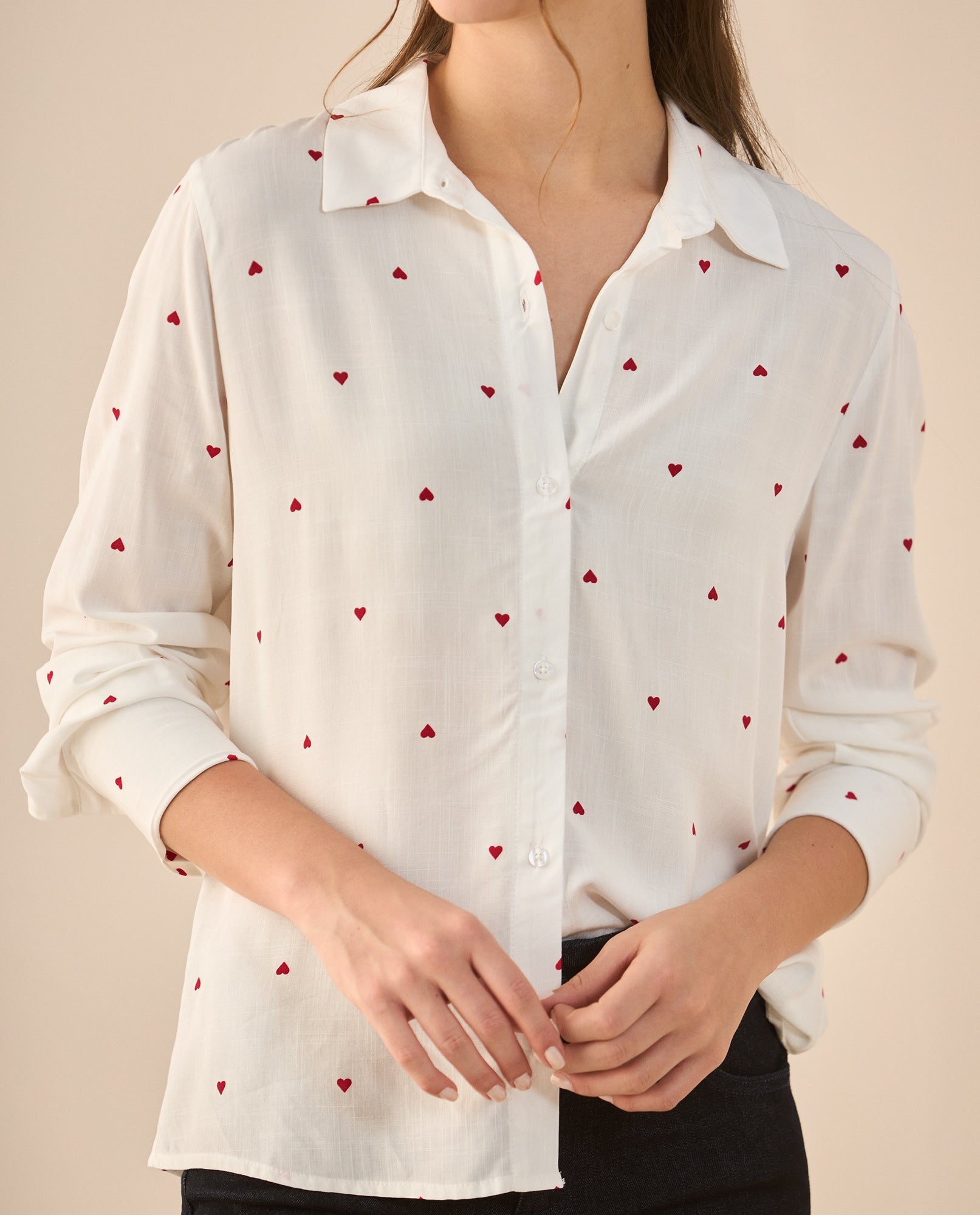 Camisa con mini prints de corazones para mujer - Blanco 34_912G312_BLA110700_3