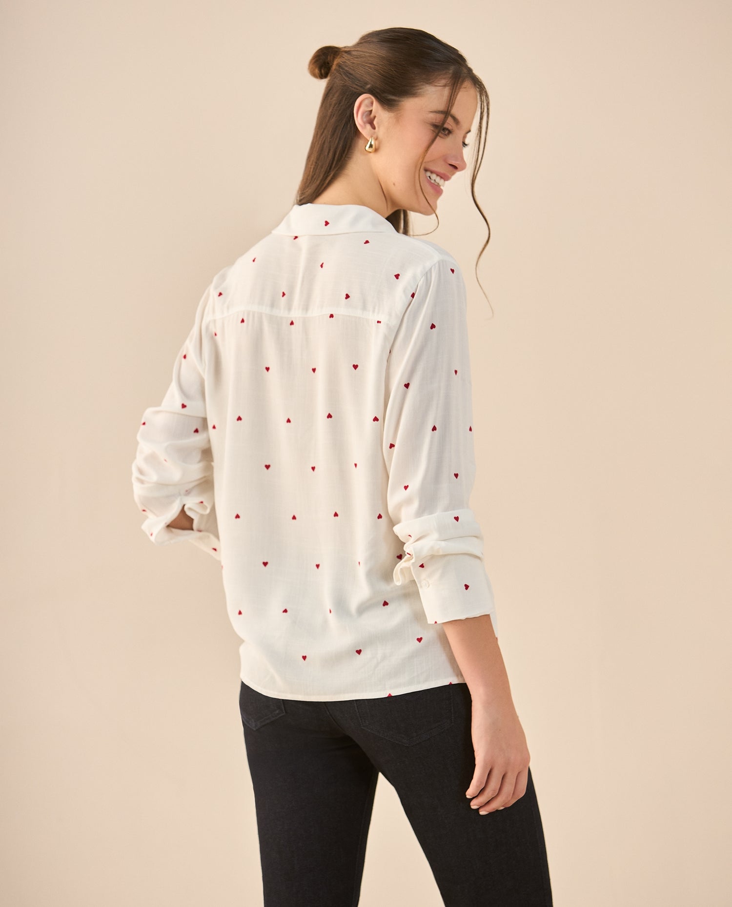 Camisa con mini prints de corazones para mujer - Blanco