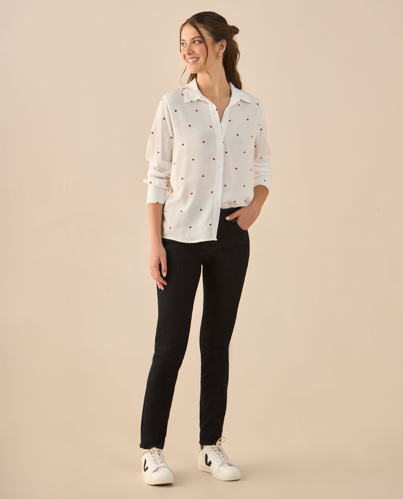 Camisa con mini prints de corazones para mujer - Blanco 34_912G312_BLA110700_5