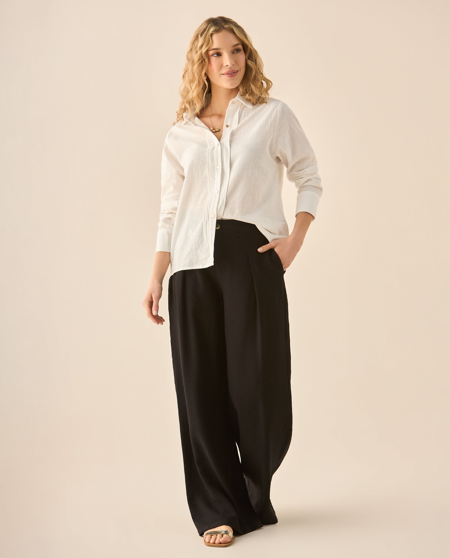 Camisa de tela con textura para mujer - Blanco