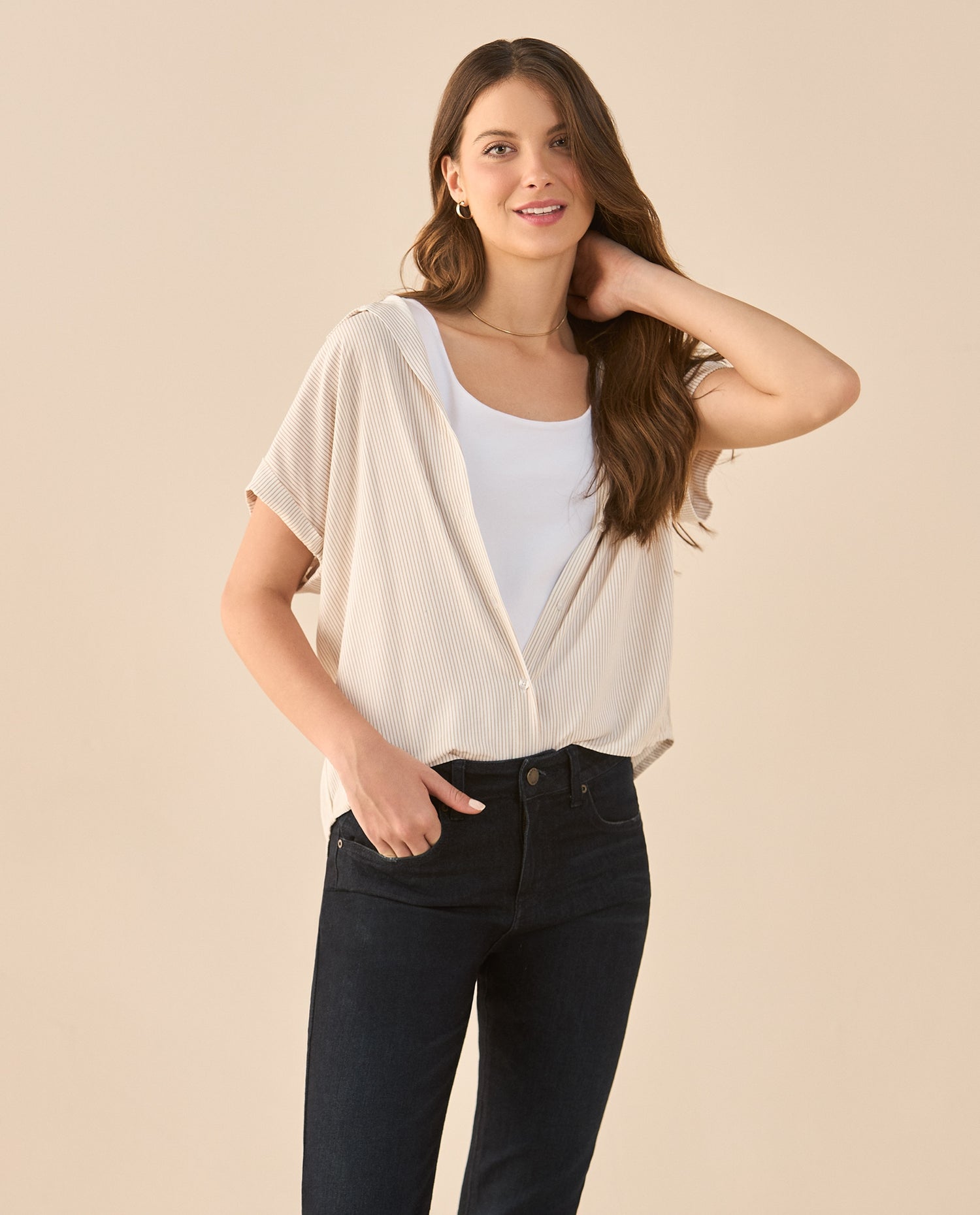 Camisa a rayas para mujer - Rosa